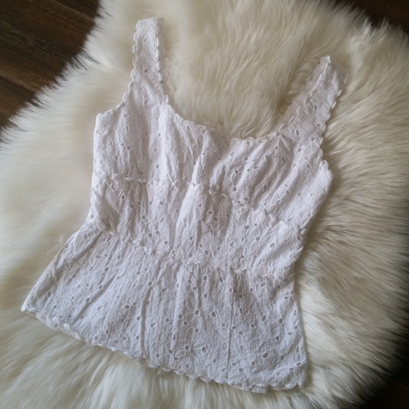 Nanette Lepore Tops - B2G1 Nanette Lepore White Eyelet Scalloped Tank